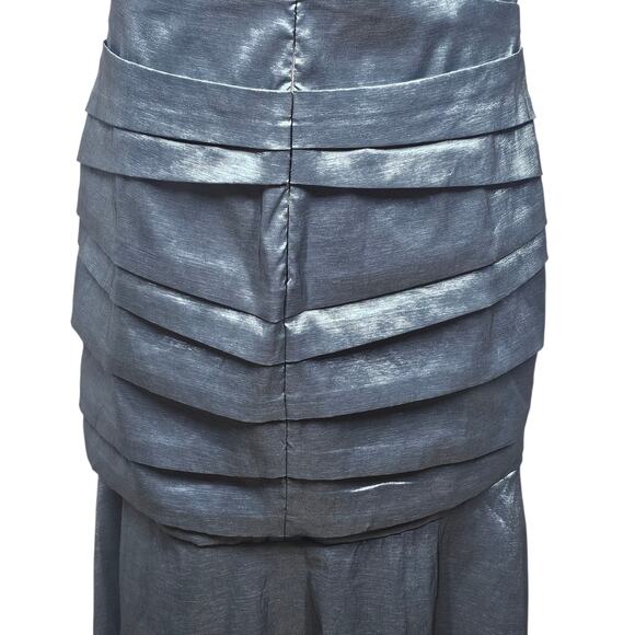 JS Collections Formal V Neck Cap Sleeve Ruched Gown in Silver Blue Size 14 - Picture 7 of 15